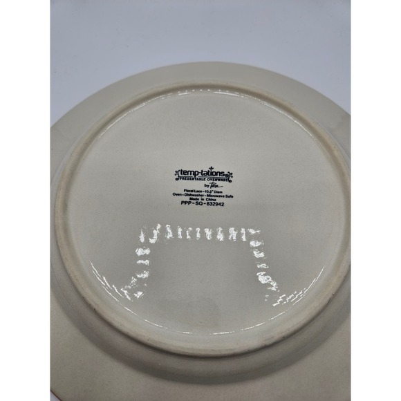 Temptations by tara Floral Lace 10.5 inch Dinner Plate Orange White - Picture 3 of 5